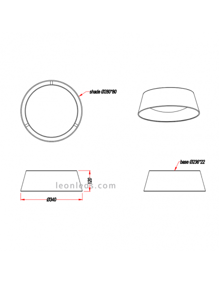 Dimensiones de Plafón LED negro y dora Ponts de Trio Lighting | LeonLeds Iluminación