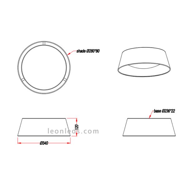 Dimensiones de Plafón LED negro y dora Ponts de Trio Lighting | LeonLeds Iluminación