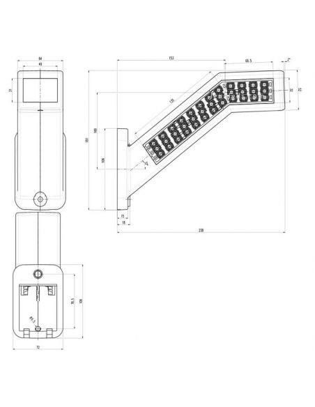 Dimensões Buzina de LED com freio, neblina, ré, piscas dinâmicos e luzes de afastamento ADR Was 1441 | leonleds