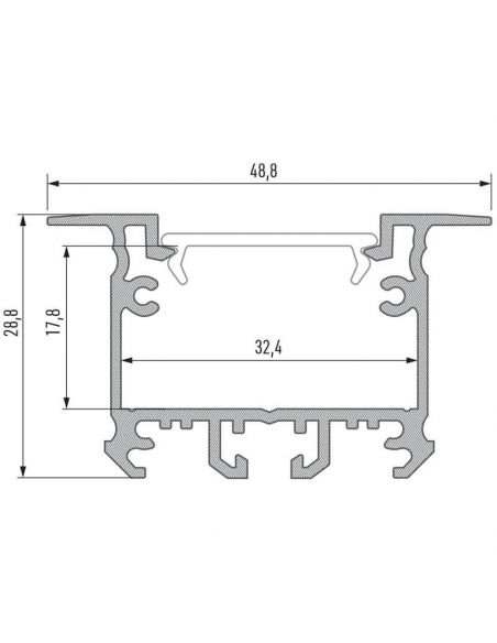 Dimensiones Perfil Aluminio para una o doble tira LED para empotrar en el techo Intalia 2,02m Lumines | LeonLeds