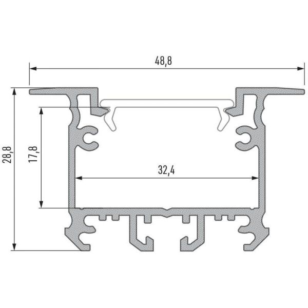 Dimensiones Perfil Aluminio para una o doble tira LED para empotrar en el techo Intalia 2,02m Lumines | LeonLeds