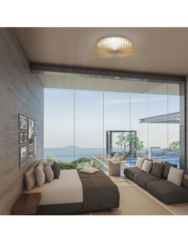 Luminária de teto LED formato circular com acabamento em madeira 7964 7967 | leonleds