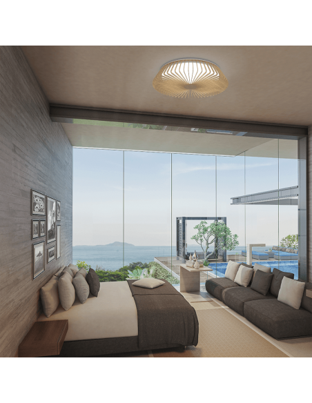 Luminária de teto LED formato circular com acabamento em madeira 7964 7967 | leonleds