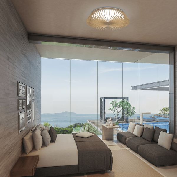 Luminária de teto LED formato circular com acabamento em madeira 7964 7967 | leonleds