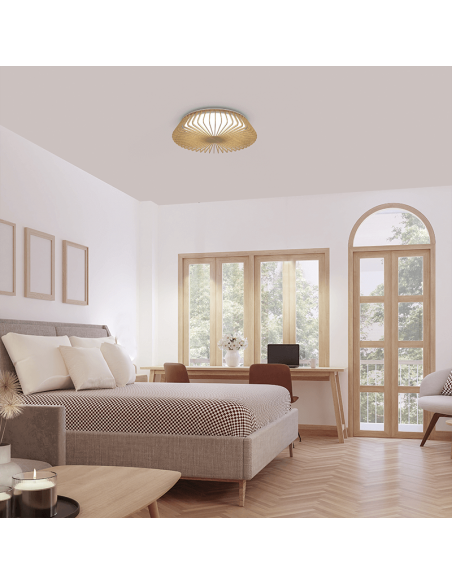 Luminária de teto LED formato circular com acabamento em madeira 7964 7967 | leonleds