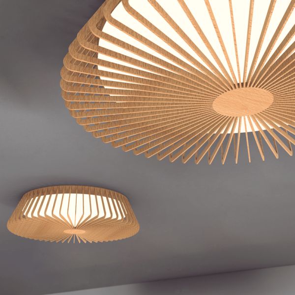 Luminária de teto LED formato circular com acabamento em madeira 7964 7967 | leonleds
