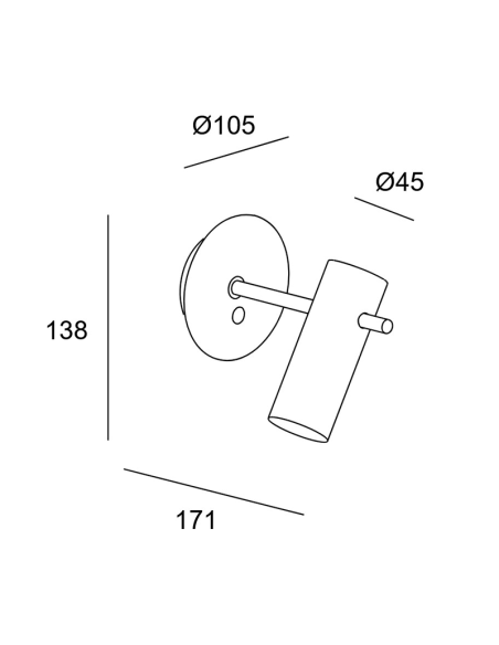 Aplique de pared Nude 1xE27 negro medidas