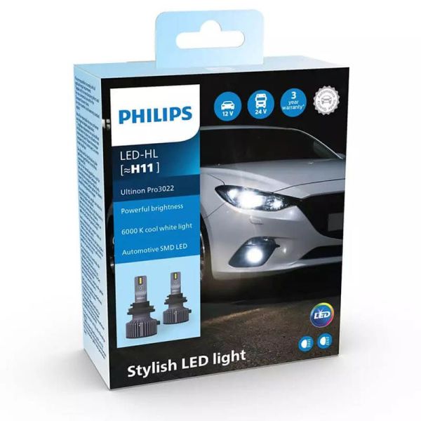Bombilla LED H11 Ultinon PRO3022 6000K 1.800Lm 12V / 24V Pack 2 Unds. 11362U3022X2 8719018018106 Philips | LeonLeds