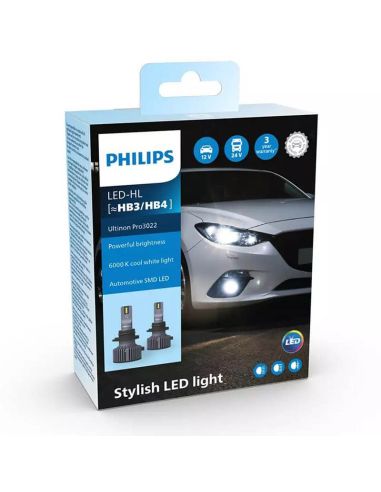 Pack 2 Ampoules LED HB3 HB4 Philips Ultinon PRO3022