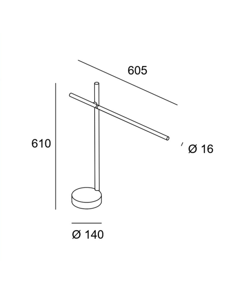 Mesures de la lampe à poser LED noire Tubs