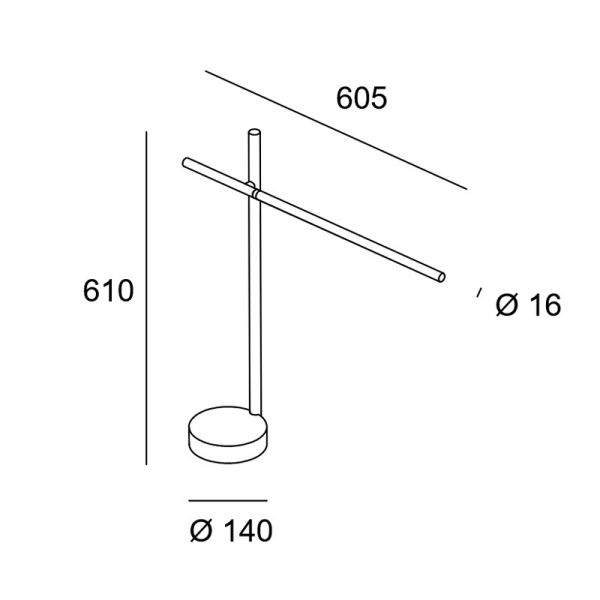 Candeeiro de mesa LED preto Tubs medidas