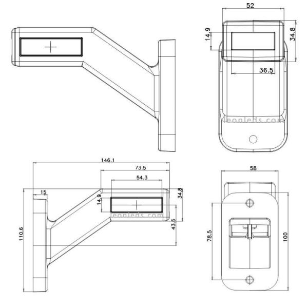 Dimensions klaxon LED court avec clignotant W168 catégorie 5 Was 1149 | leonleds