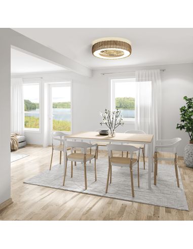 Ventilador de vime LED com lâminas ocultas Kilimanjaro Mini ambiente