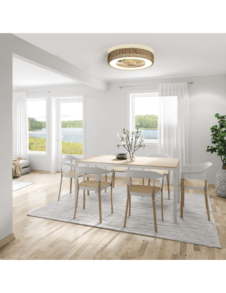 Ventilador LED de rattan con aspas ocultas Kilimanjaro Mini ambiente