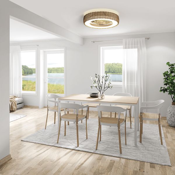 Ventilador LED de rattan con aspas ocultas Kilimanjaro Mini ambiente