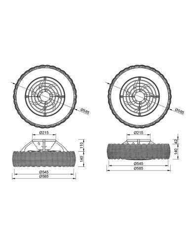 Ventilador de vime LED com lâminas ocultas Kilimanjaro Mini medidas
