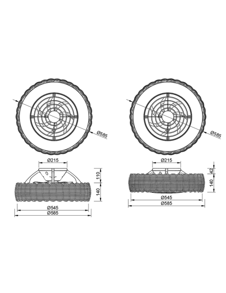 Ventilateur LED en rotin avec pales cachées Kilimanjaro Mini mesures
