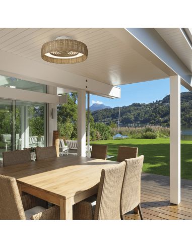 Ventilador LED de rattan con aspas ocultas Kilimanjaro Mini Mantra con soporte