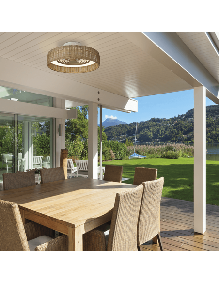 Ventilador LED de rattan con aspas ocultas Kilimanjaro Mini Mantra con soporte