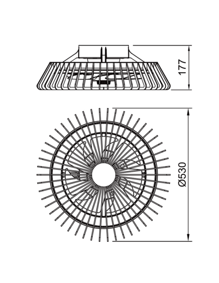 Ventilador de techo con luz Himalaya Mini negro medidas