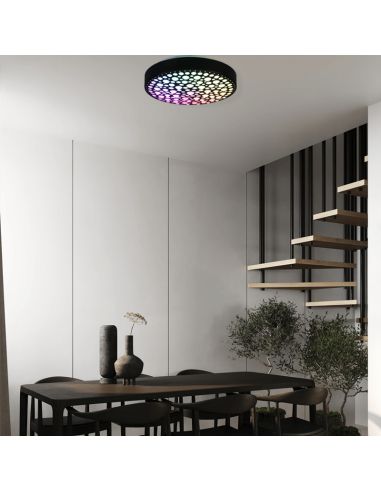 Luminária de teto LED preta Chizu com luz ambiente multicolorida