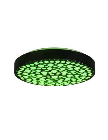 Luminária de teto LED preta Chizu com luz verde multicolorida