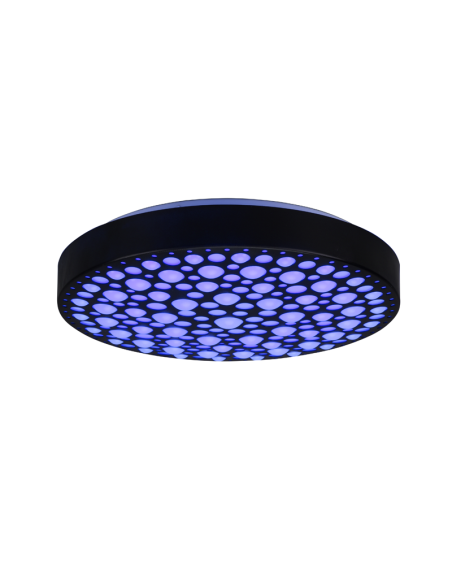 Luminária de teto LED preta Chizu com luz azul multicolorida