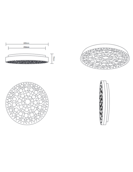 Plafón Chizu LED negro con luz multicolor medidas| LeonLeds