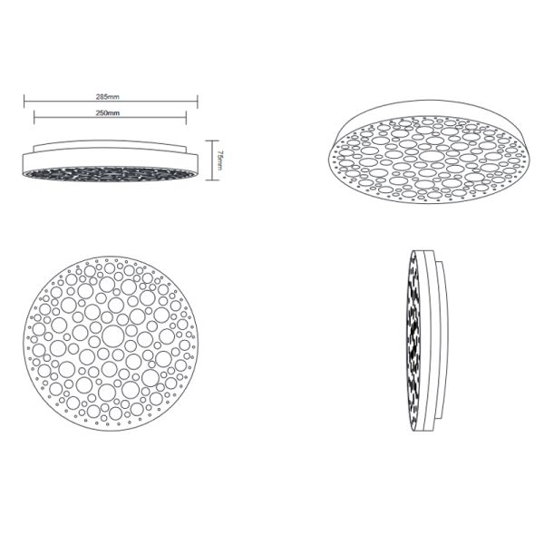 Plafón Chizu LED negro con luz multicolor medidas| LeonLeds