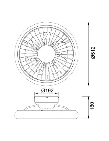 Medidas do ventilador de teto LED redondo Turbo branco