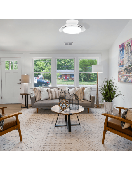 Ventilador com luz LED e pás suspensas Aloha branco ambiente