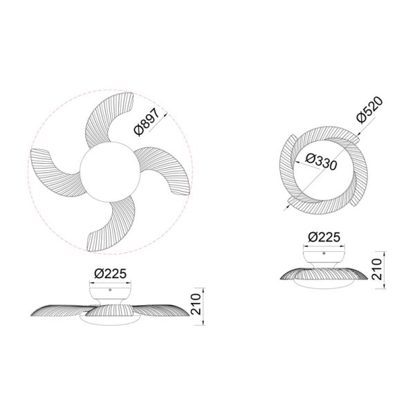 Ventilador con luz LED y aspas desplegables Aloha blanco medidas