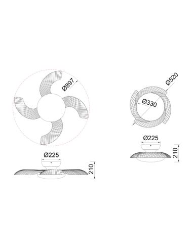 Ventilador LED com pás suspensas Aloha madeira e medidas brancas