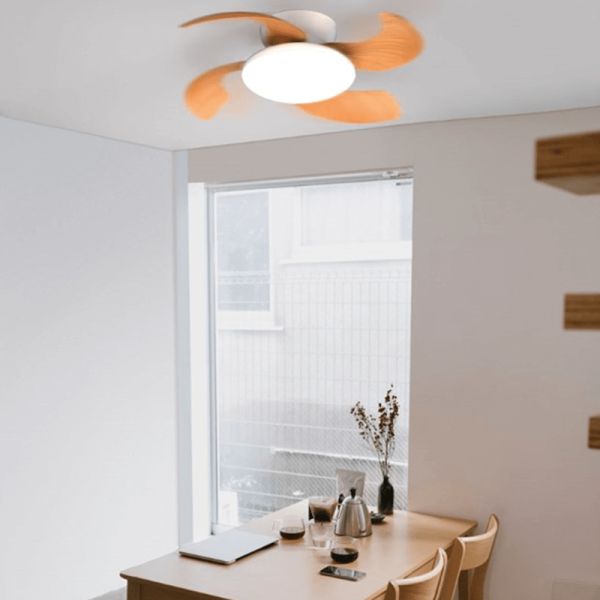 Ventilador LED com lâminas dobráveis Aloha madeira e branco Mantra