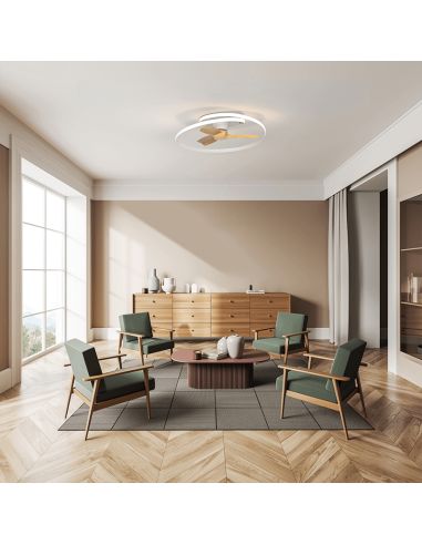 Ventilateur déco LED Ocean blanc ambiance bois