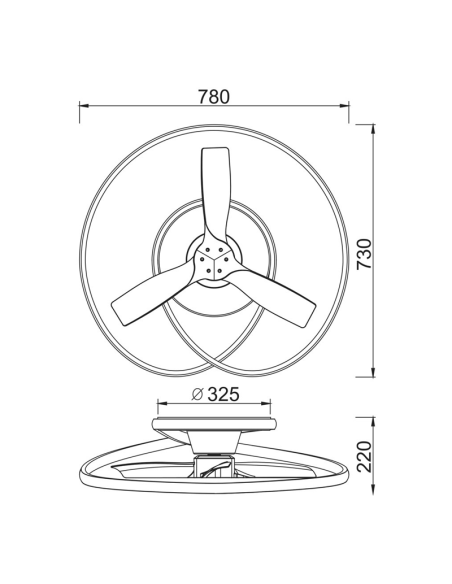 Ventilador LED decorativo Ocean blanco madera medidas