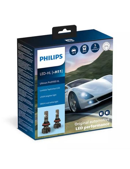 Bombilla LED H11 potente para 12V y 24V PRO9100 5.800K Pack 2 Unds. + 350% mas de luz 8719018018649 Philips | Leonleds