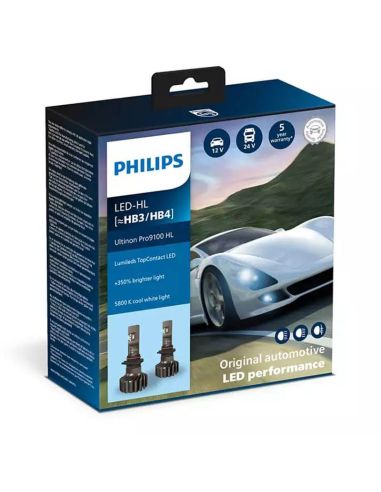 Potente lâmpada LED HB3 / HB4 para 12V e 24V Ultinon PRO9100 Philips | leonleds
