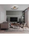 Plafón ventilador LED regulable Ocean color negro madera ambiente Mantra