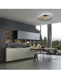 Plafón ventilador LED regulable Ocean color negro madera ambiente