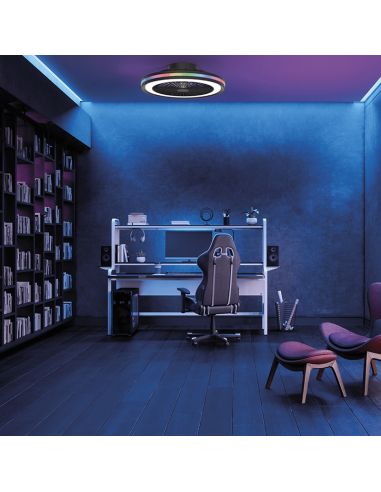 Ventilador con luz LED RGB redondo Gamer negro ambiente