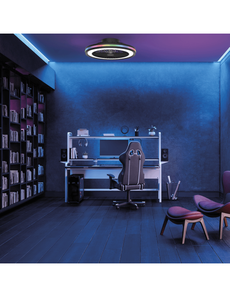 Ventilador con luz LED RGB redondo Gamer negro ambiente