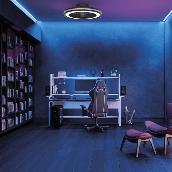 Ventilador con luz LED RGB redondo Gamer negro ambiente