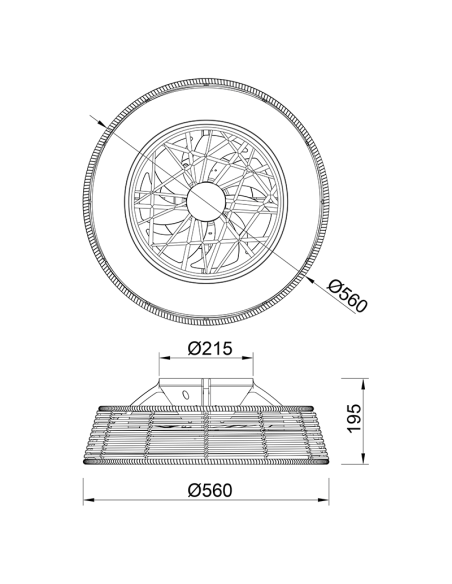 Ventilador de vime externo LED Medidas da Indonésia