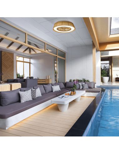 Ventilador de LED para ambientes externos em vime da Indonésia