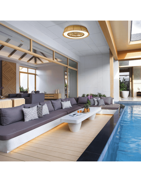 Ventilador LED para exterior de rattan Indonesia ambiente