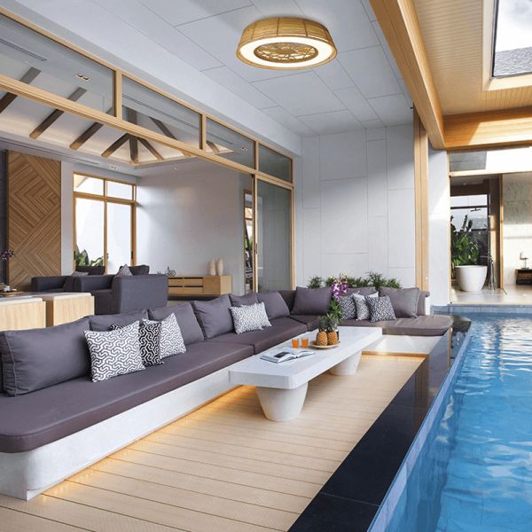 Ventilador LED para exterior de rattan Indonesia ambiente