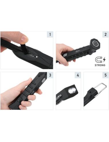 Linterna LED tipo Stick recargable con Imán Giratorio y Gancho 300Lm y 20Lm ULS300 Hella | LeonLeds