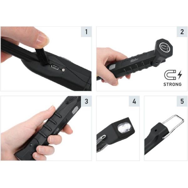 Linterna LED tipo Stick recargable con Imán Giratorio y Gancho 300Lm y 20Lm ULS300 Hella | LeonLeds