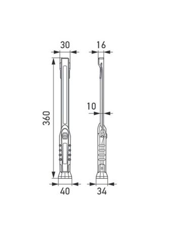 Dimensiones Linterna LED tipo Stick recargable con Imán Giratorio y Gancho 300Lm y 20Lm ULS300 Hella | LeonLeds